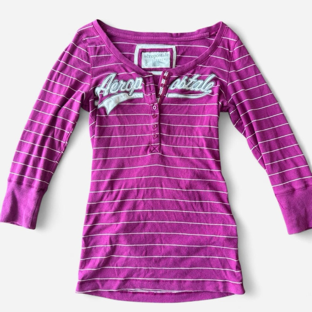Aeropostale Purple Striped Long Sleeve Tee